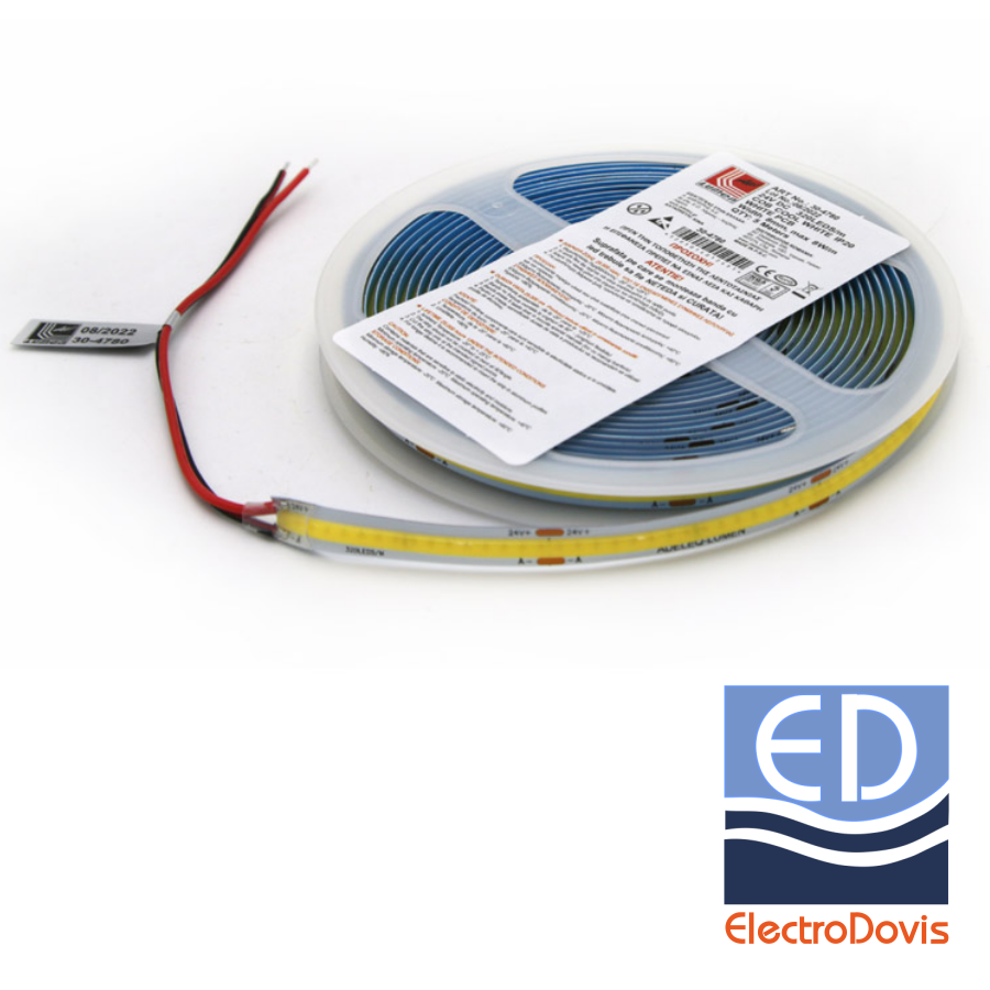 BANDA LED LCOB 24V IP20 11W/m lumină caldă 8mm 5m 1210lm/m 30-471100 Lumen