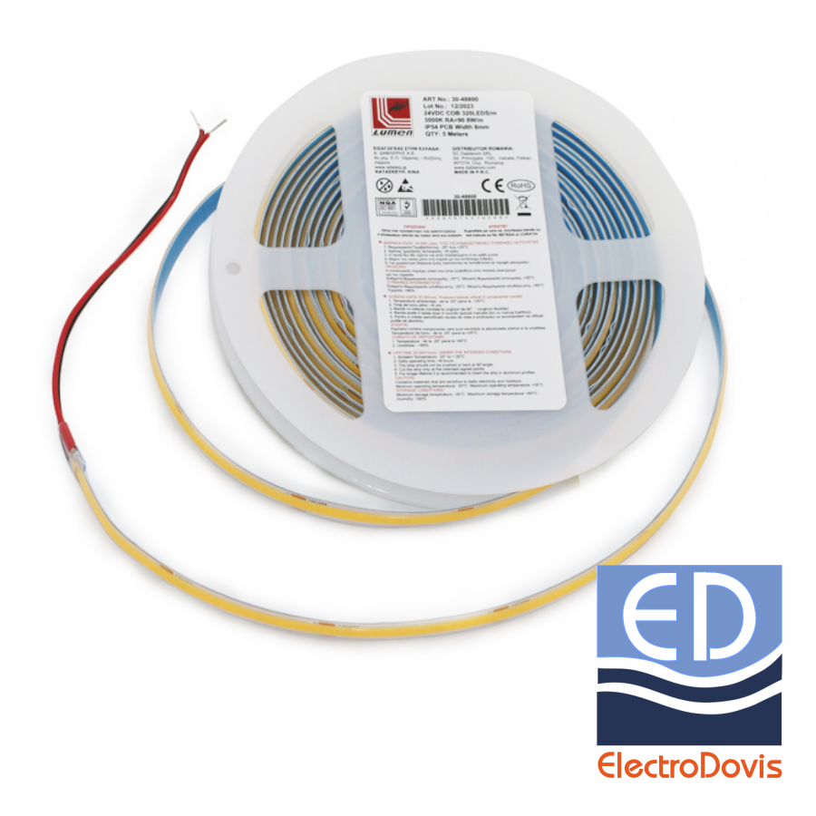 BANDA LED LCOB 24V IP54 14W/m lumină caldă 8mm 5m 1540lm/m 30-481400 Lumen