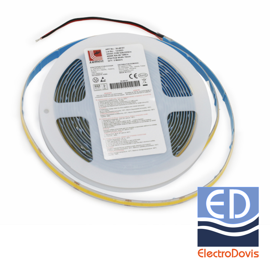 BANDA LED LCOB 24V IP54 14W/m lumină zilei 8mm 5m 1540lm/m 30-48141 Lumen