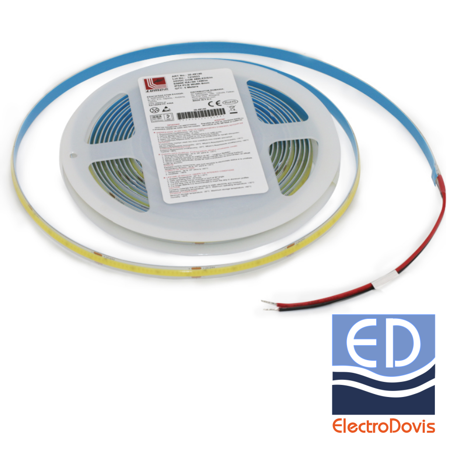 BANDA LED LCOB 24V IP54 14W/m lumină rece 8mm 5m 1540lm/m 30-48140 Lumen