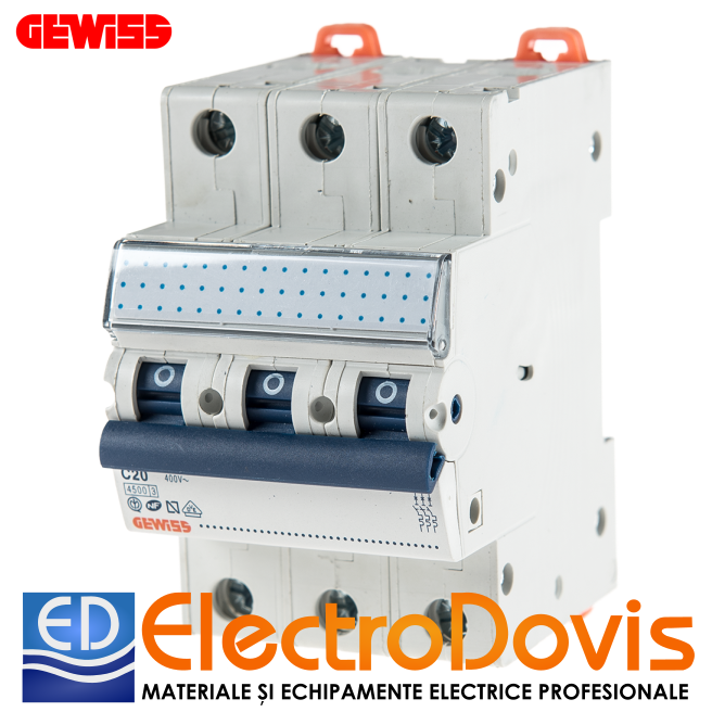 Întrerupător automat tripolar MCB 20A 3P/C/4,5kA GW92169