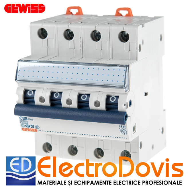 Întrerupător automat tetrapolar MCB 25A curba C 4.5kA 4P GW92190 Gewiss