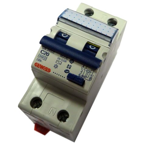 Întrerupător diferențial 1P+N 20A/ 30mA RCBO tip AC curba C 4.5kA Gewiss - GW94008