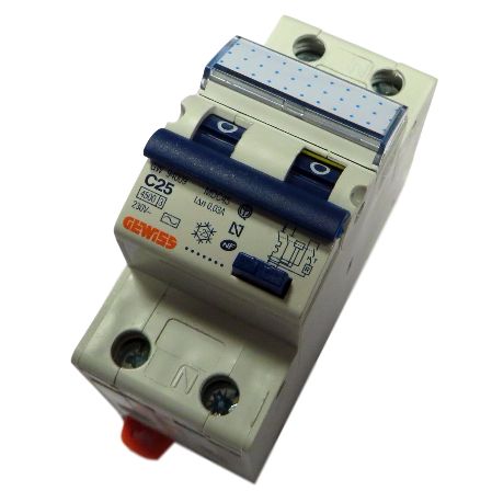 Întrerupător diferențial 1P+N 25A/ 30mA RCBO tip AC curba C 4.5kA Gewiss - GW94009