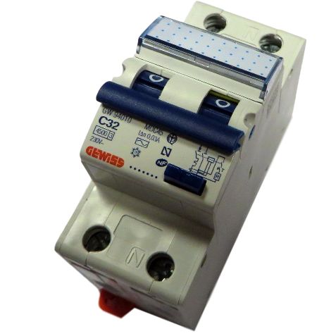 Întrerupător diferențial 1P+N 32A/ 30mA RCBO tip AC curba C 4.5kA Gewiss - GW94010