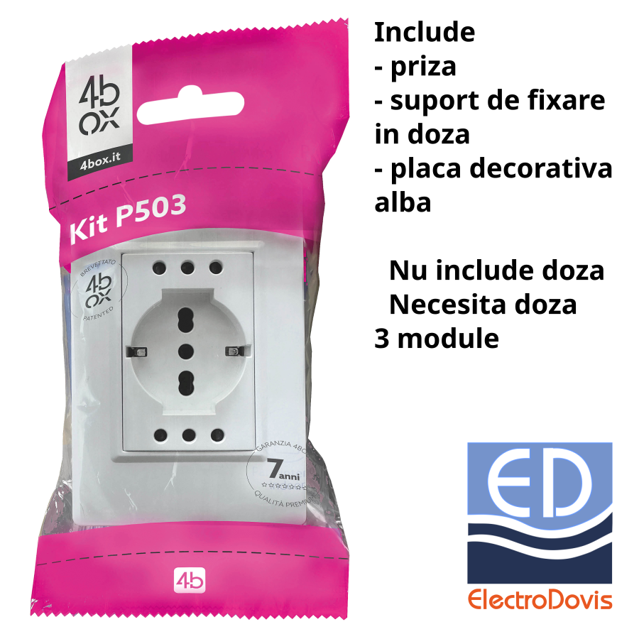 PRIZA 16A 3in1 kit cu suport si rama Alba 4BP503KIT.BN Finder