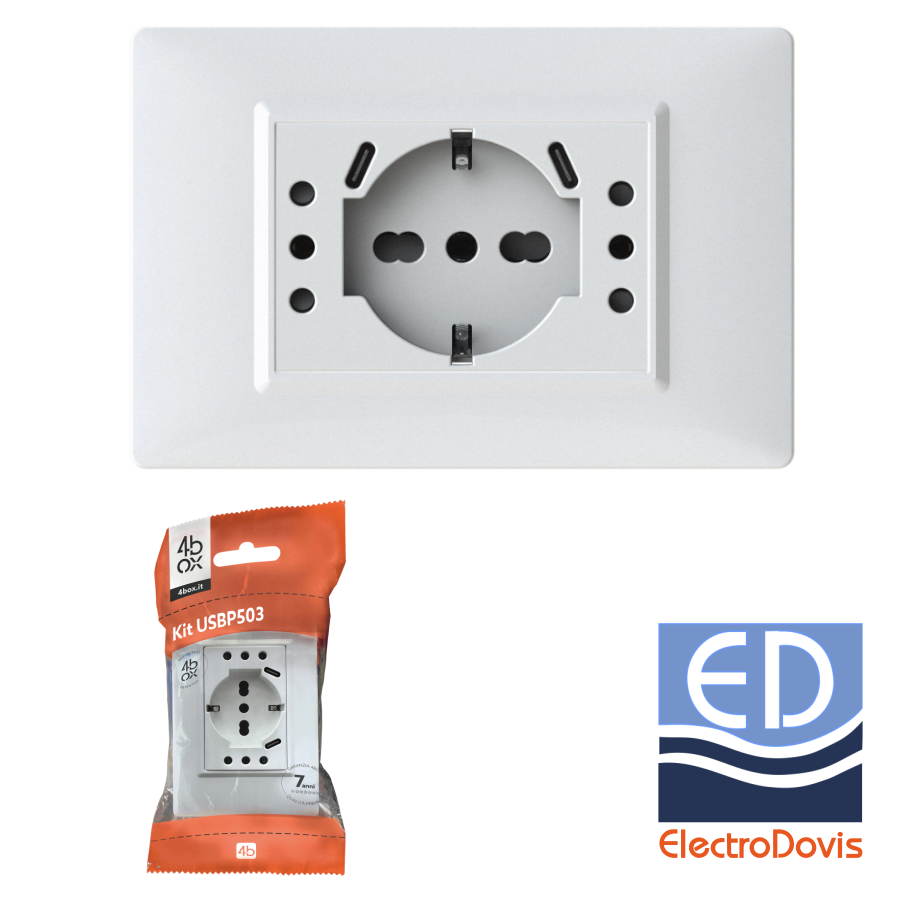 PRIZA 16A 5in1 USB 15W kit cu suport si rama Alba 4BUSBP503KIT.BN Finder