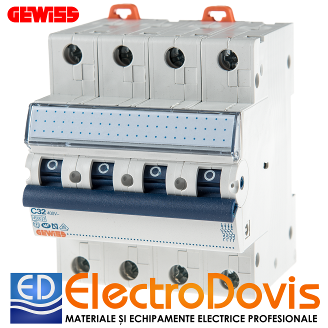 Întrerupător automat tetrapolar MCB 32A curba C 4.5kA 4P GW92191 Gewiss