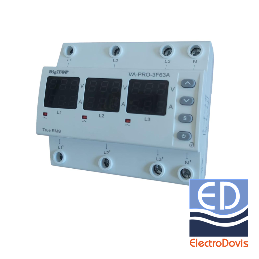 RELEU PROT tensiune trifazat + curent (include contactor) VA-PRO-3F63A Digitop