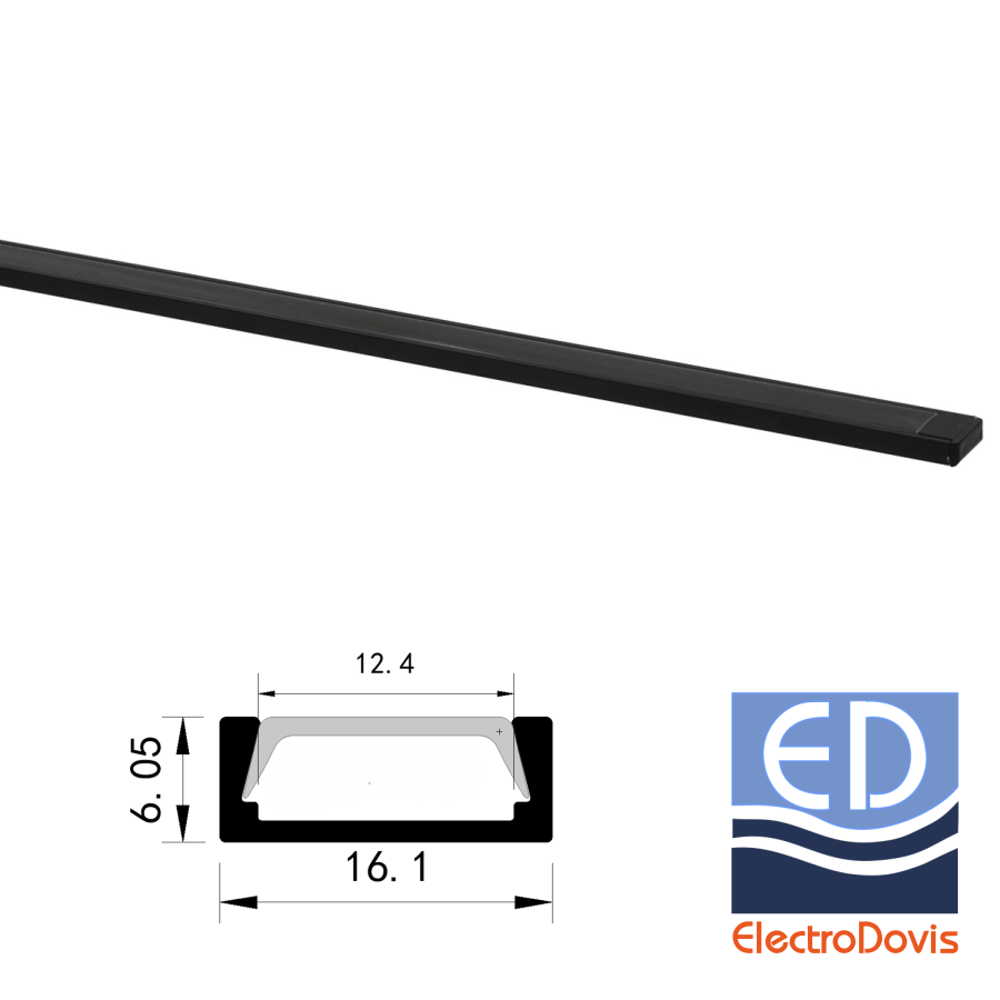 PROFIL ALUMINIU + DISPERSOR negru aparent pentru banda led maxim 12mm 2m NEGRU 30-1550219