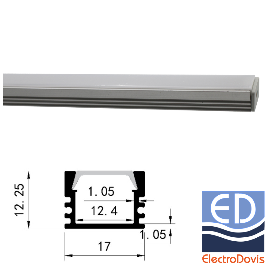 PROFIL ALUMINIU + DISPERSOR mat aparent adanc pentru banda led maxim 12mm 2m ARGINTIU 30-1550029