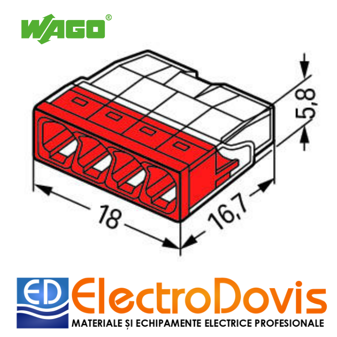 CLEMA RAPIDA 2273-204 - 4x2,5mmp (cablu masiv) WAGO