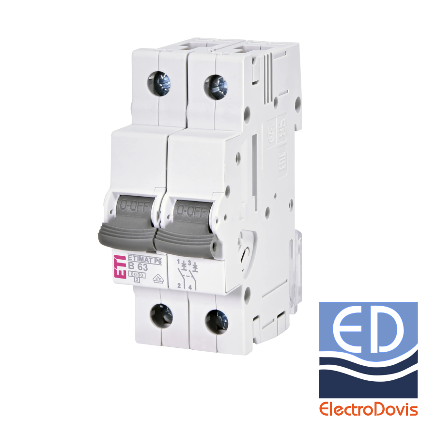 Întrerupător automat bipolar 2P 63A curba B 6kA Eti 001900216