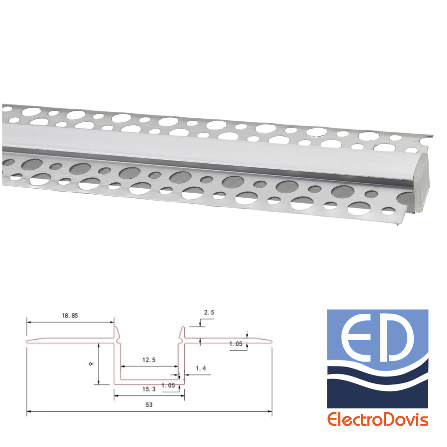 PROFIL ALUMINIU + DISPERSOR mat rigips pentru banda led maxim 12mm ARGINTIU L=2m 30-154009