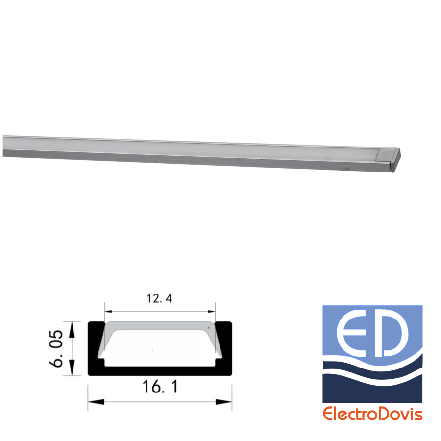 PROFIL ALUMINIU + DISPERSOR mat aparent pentru banda led maxim 12mm 2m ARGINTIU 30-155029
