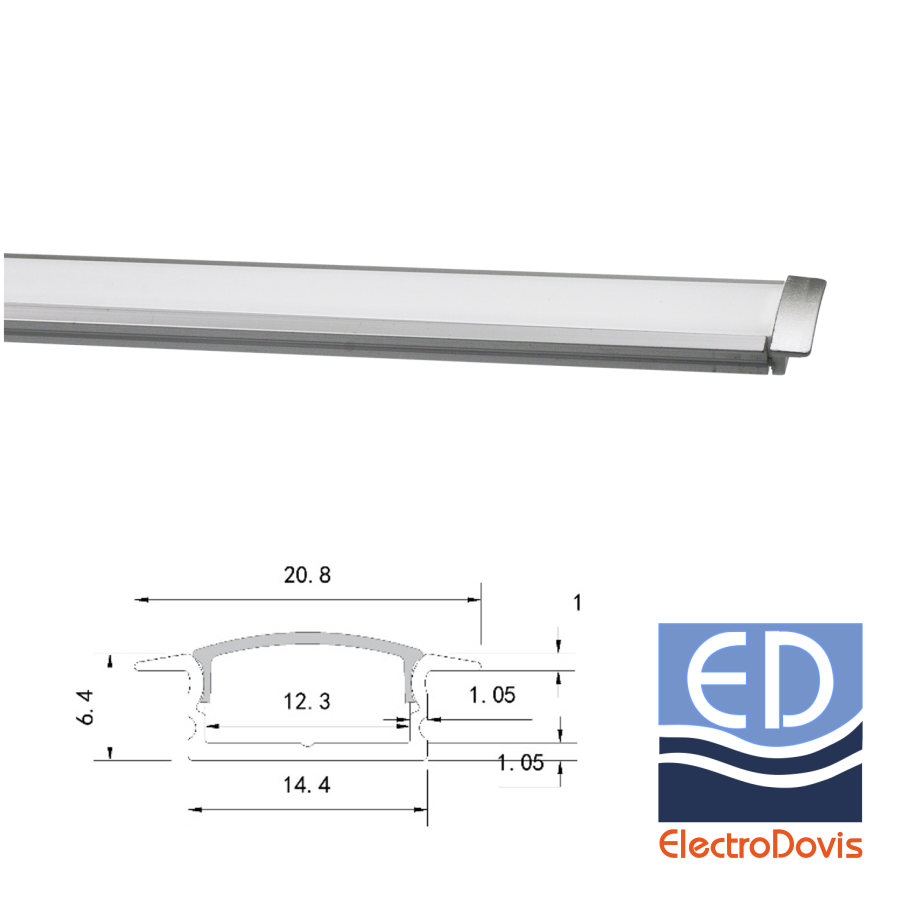 PROFIL ALUMINIU + DISPERSOR mat ingropat pentru banda led maxim 12mm ARGINTIU L=2m 30-156029