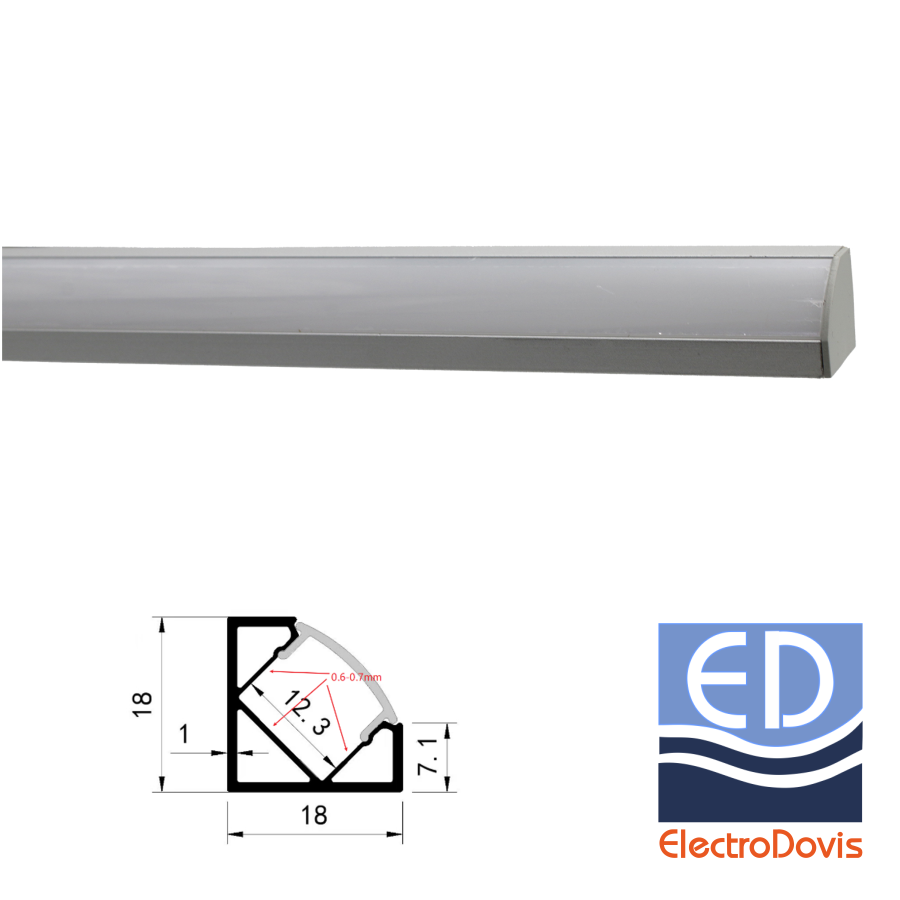 PROFIL ALUMINIU + DISPERSOR mat aparent COLT pentru maxim 12mm ARGINTIU L=2m 30-157029