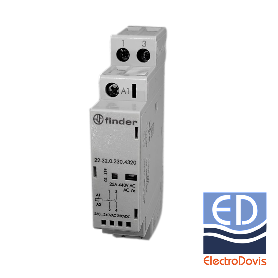 CONTACTOR 25A 2ND 230V AC/DC 22.32.0.230.4320 Finder