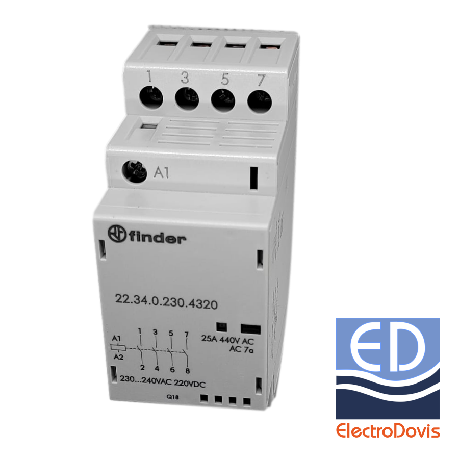 CONTACTOR 25A 4ND 230V AC/DC 22.34.0.230.4320 Finder