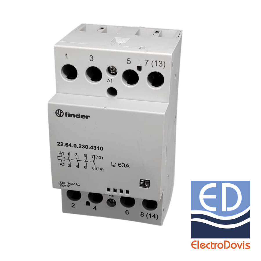 CONTACTOR 63A 4ND 230V AC/DC 22.64.0.230.4310 Finder